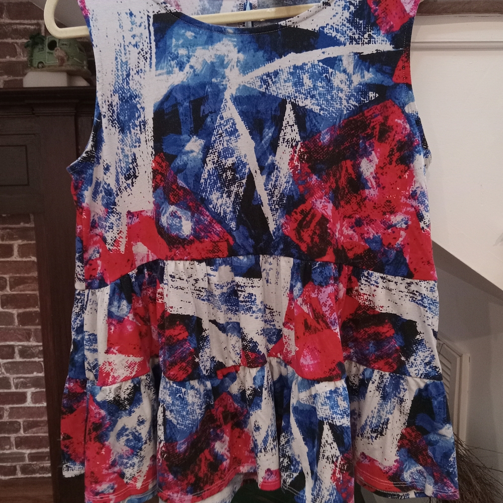 LuLaRoe Artistic Blue and Red Tank Top